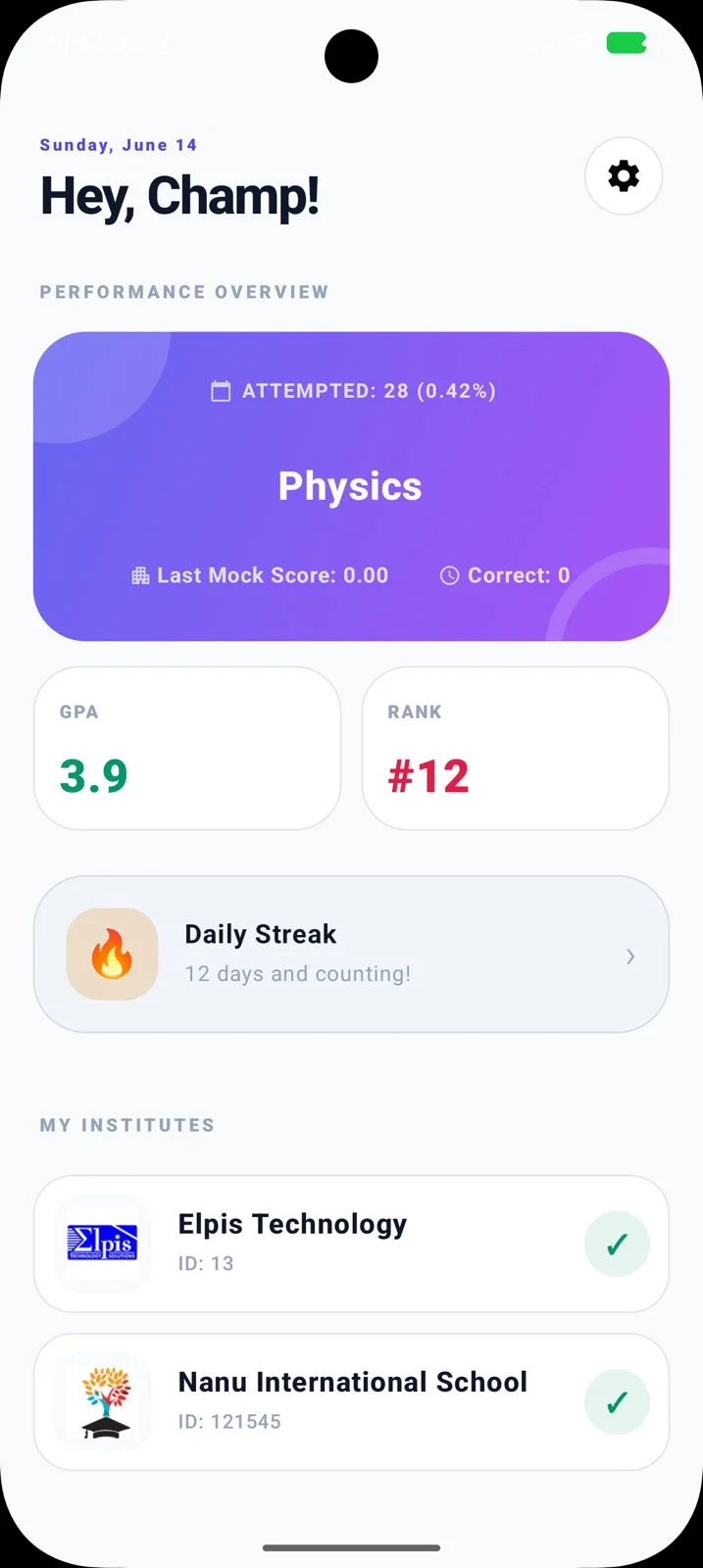 Student dashboard showing automated grading